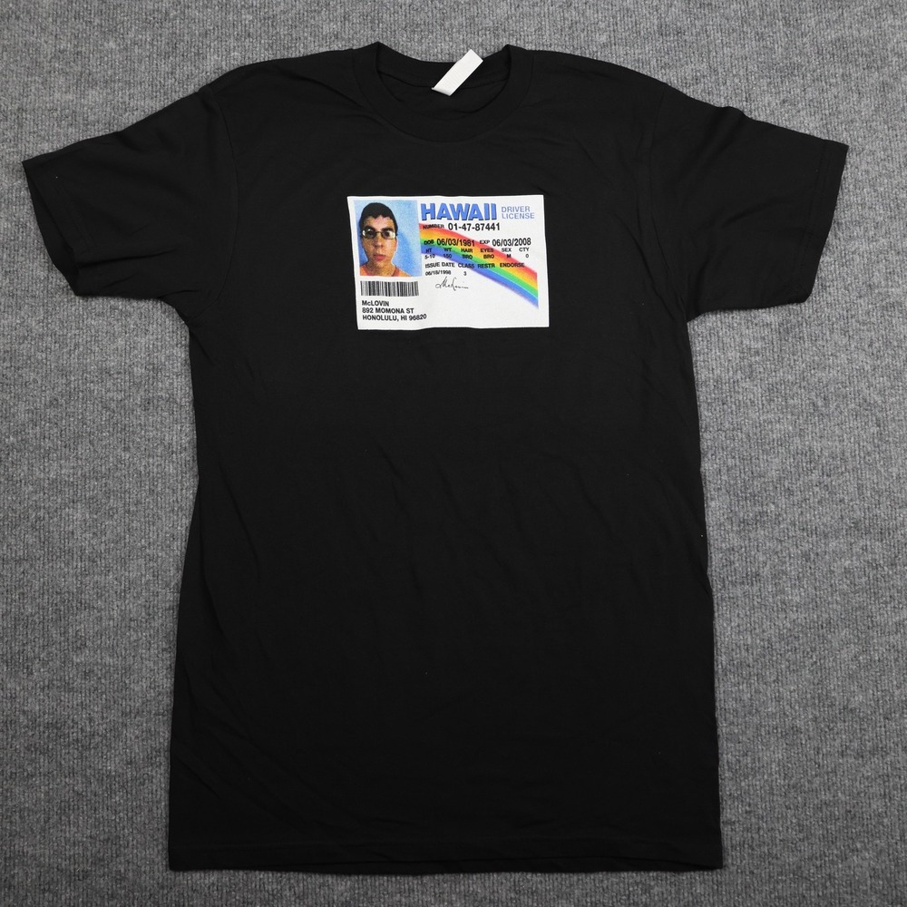 McLovin Hawaii Driver License Shirt Mens Small Black Superbad Graphic Tee